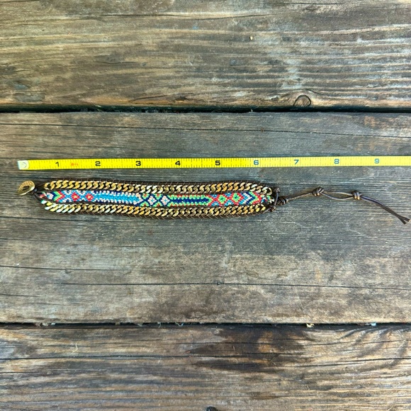 NWOT✨ Boho Western Colorful Macrame Gold Chain & Leather Friendship Bracelet - Picture 8 of 16
